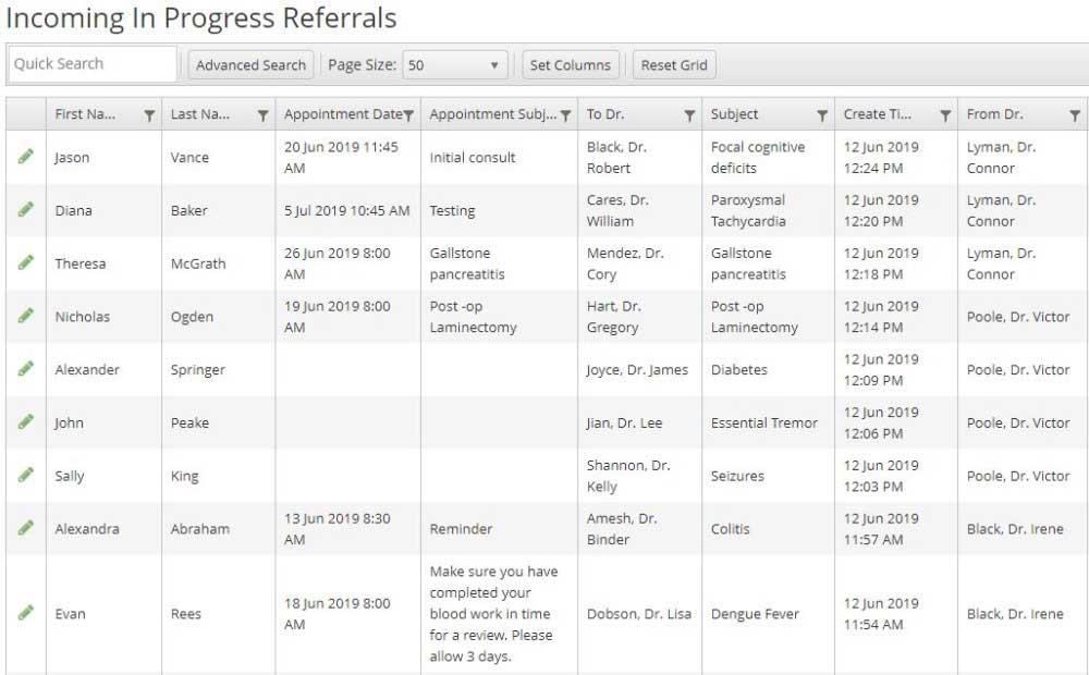 Screen shot of the EZ Referral dashboard