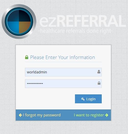 Screen shot of EZ Referral login page