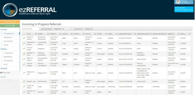 Screen shot of the EZ Referral dashboard