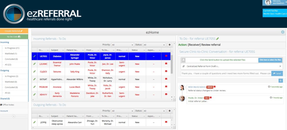 Screen image of EZ Referral dashboard with referral information