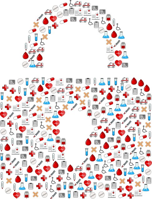 Padlock shape created with small collage of medical symbols